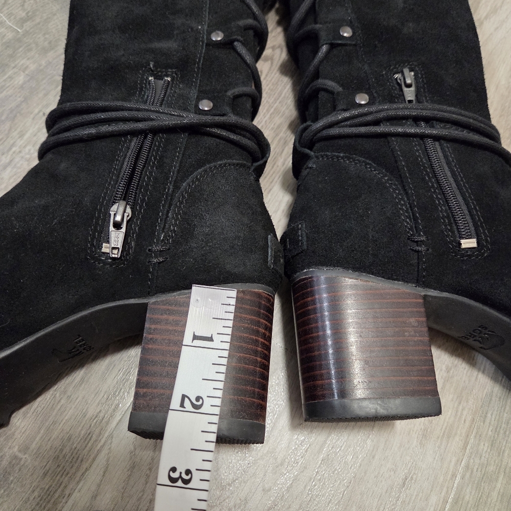 Sorel Black Suede Knee-High Block Heel Boots - Picture 7 of 9